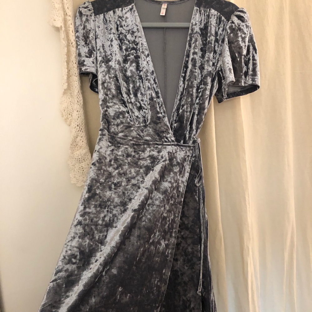 Blue-Ice Velvet Dress with Side-Tie